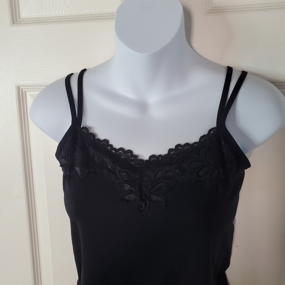 Icon Apparel Black Lace Tank Top Slip Y2K Fitted Top Fairy Witchy Goth Stretchy